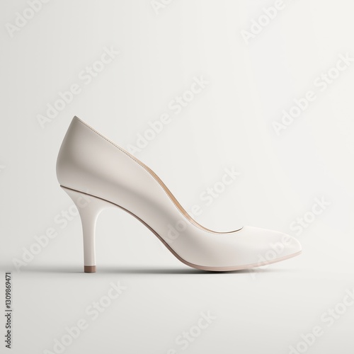 A minimalist court shoe in smooth white leather the side, isolated on a white background