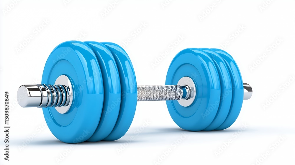 Bright Blue Dumbbell Isolated on Clean White Background Bright Blue Dumbbell Isolated on Clean White Background