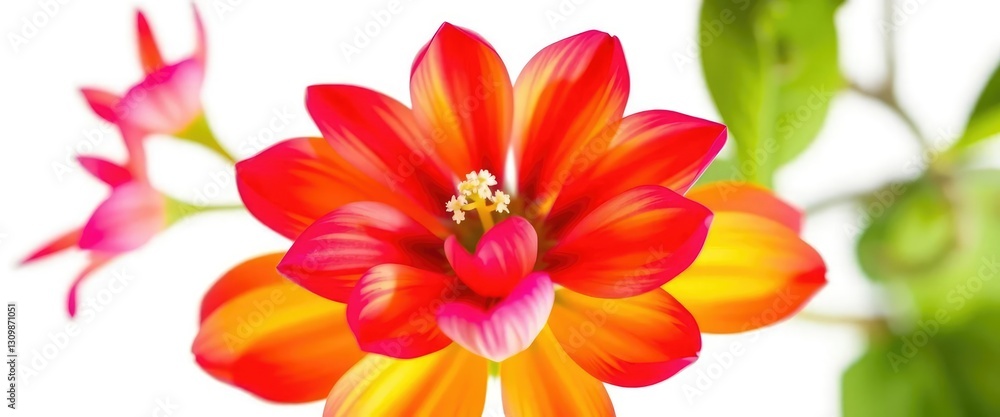 A single, vibrant bloom isolated against a pure white backdrop, blossom, detail A single, vibrant bloom isolated against a pure white backdrop, blossom, detail