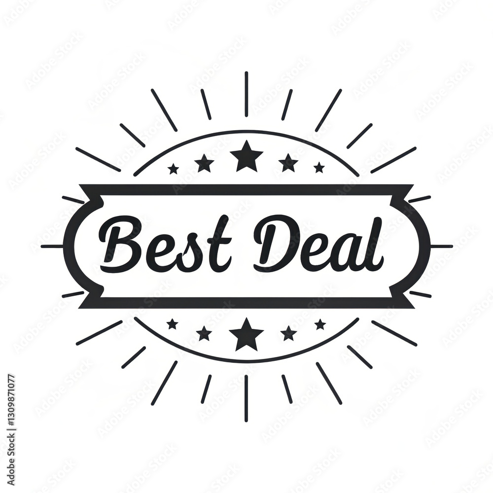 Text sale promotion concept, Best deal badge with stars and rays, perfect for promotions, on white background. Text sale promotion concept, Best deal badge with stars and rays, perfect for promotions, on white background.