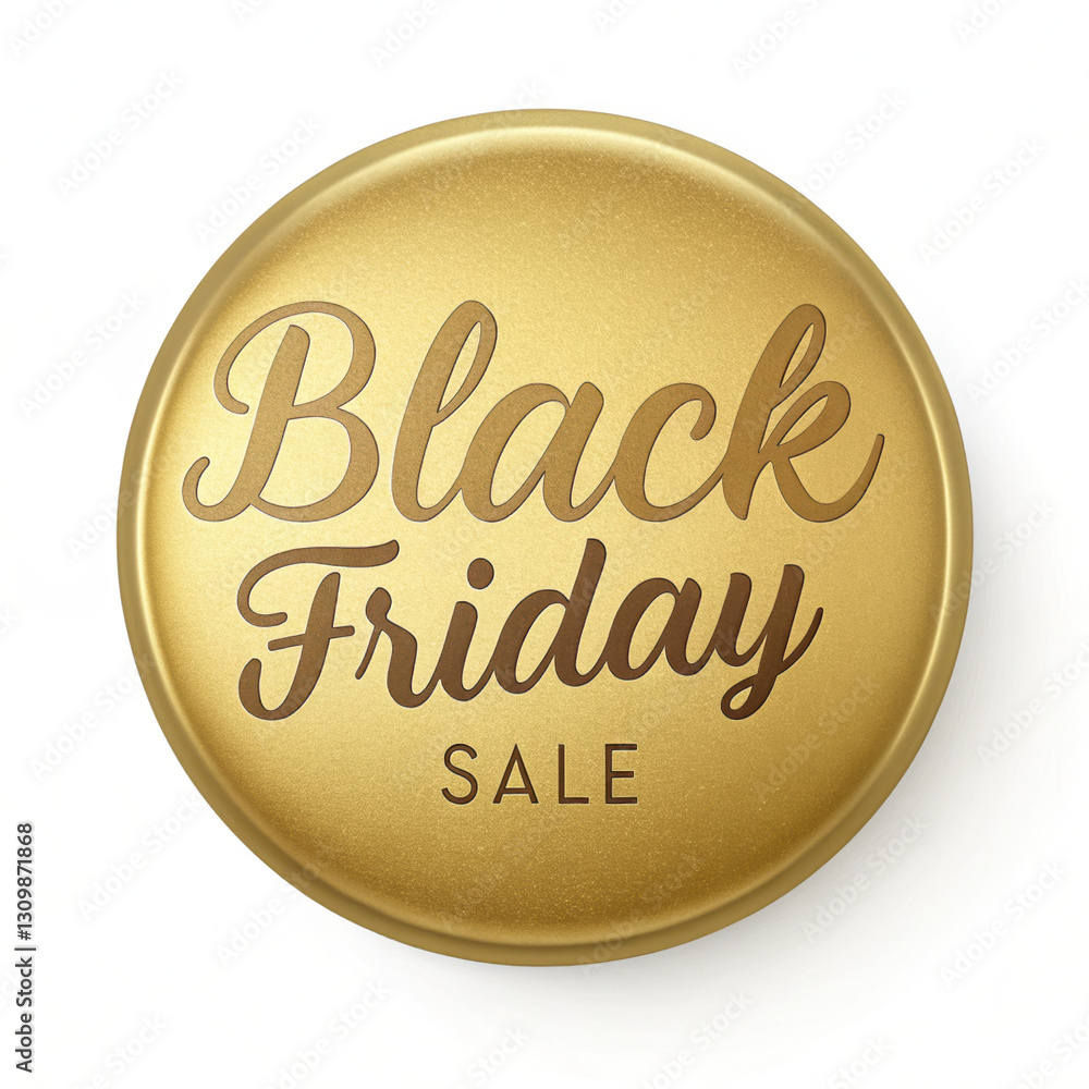 Text sale promotion concept, Black Friday sale badge with elegant gold design and script text, on white background. Text sale promotion concept, Black Friday sale badge with elegant gold design and script text, on white background.