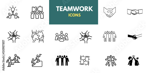 Business teamwork, team building, workgroup, and human resources minimal thin line web icon set. Outline icons collection. Simple vector illustration.