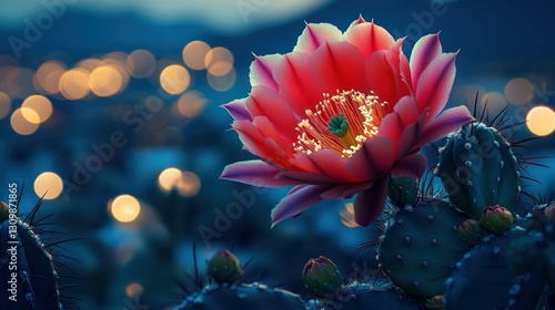 Blooming Cactus Flower at Dusk photo