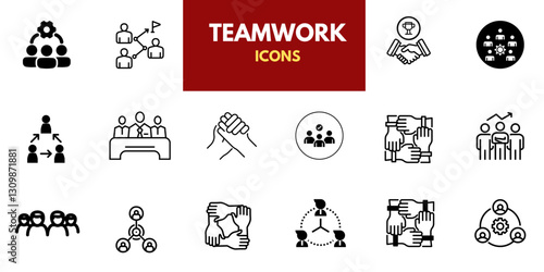 Business teamwork, team building, workgroup, and human resources minimal thin line web icon set. Outline icons collection. Simple vector illustration.