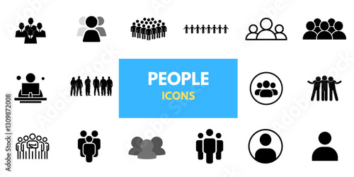 People, human, person thin line icon set. Containing participants, groups, teams, organizations, communities, populations, audiences, and members. Vector illustration