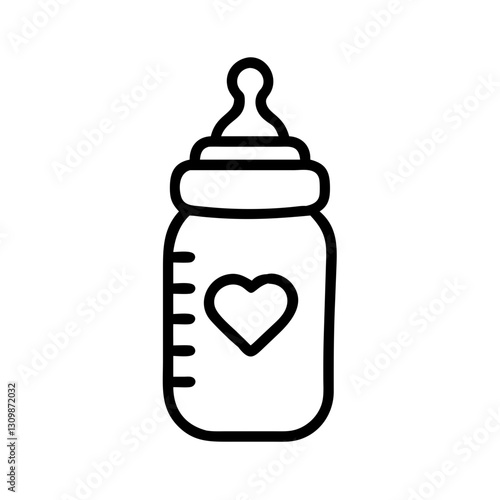 Baby bottle with heart icon for parenting and childcare concept