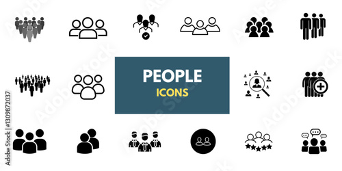 People, human, person thin line icon set. Containing participants, groups, teams, organizations, communities, populations, audiences, and members. Vector illustration