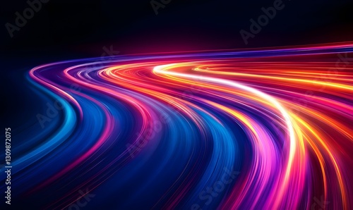 Dynamic streaks of vibrant light create an abstract sense of motion on dark background