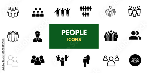 People, human, person thin line icon set. Containing participants, groups, teams, organizations, communities, populations, audiences, and members. Vector illustration