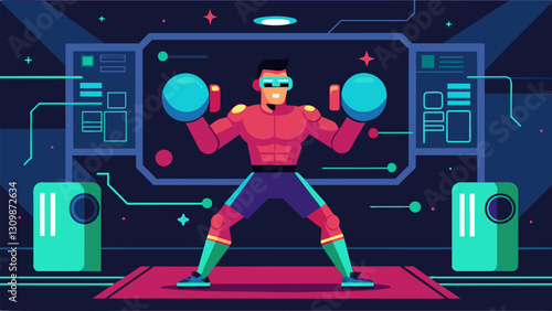 The stateoftheart virtual gym merges technology with athleticism providing boxers with a futuristic and unparalleled training experience.. Vector illustration
