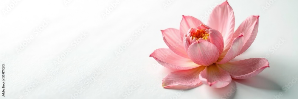 Delicate flower petals unfurl on a white canvas, nature, serenity Delicate flower petals unfurl on a white canvas, nature, serenity