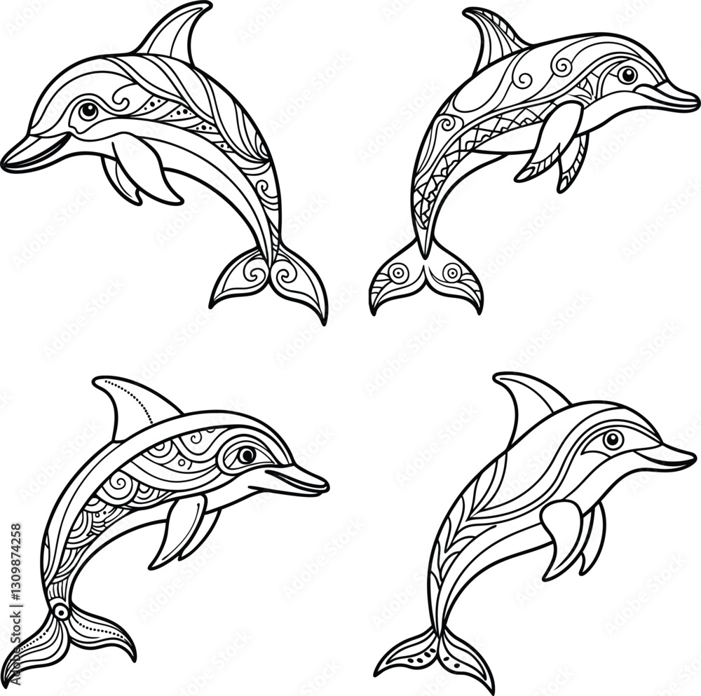 Naklejka premium Funny Animal Line art coloring page set