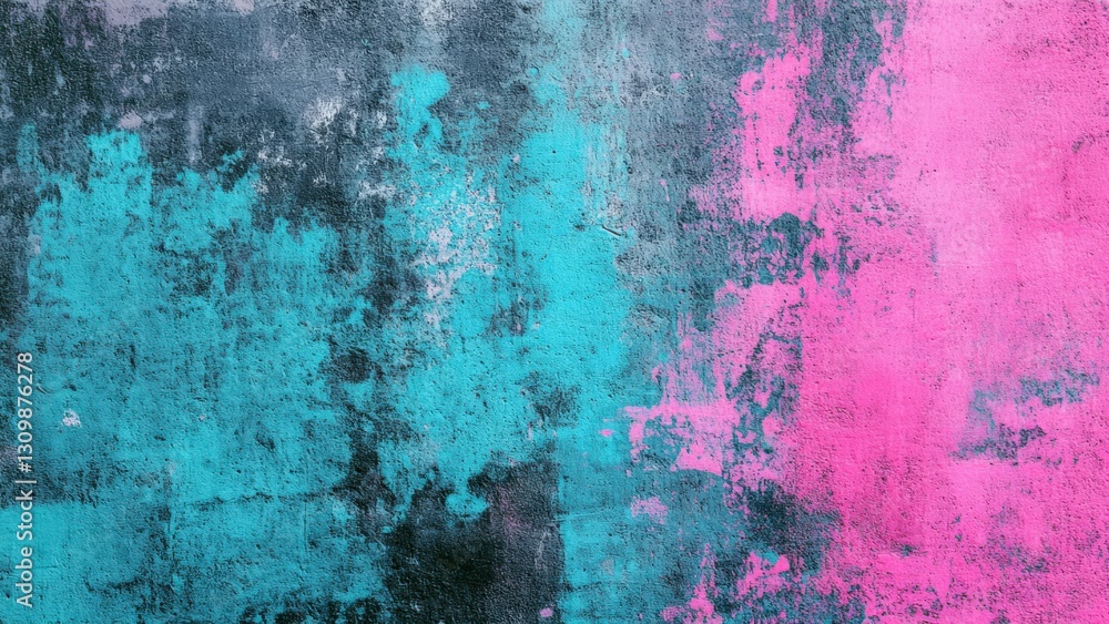 Fototapeta premium Colorful textured wall pink turquoise paint grunge artistic background