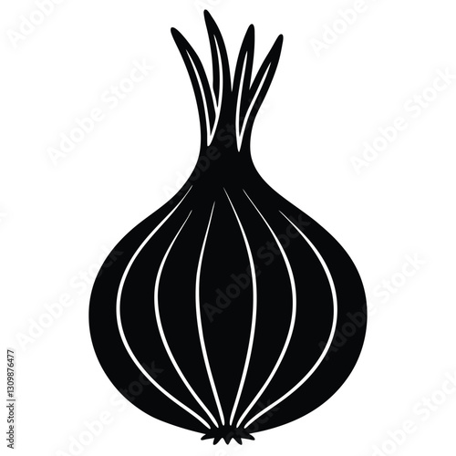 Minimalist onion silhouette in black, great for farm branding, healthy eating, and organic products