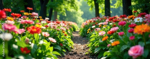 Wallpaper Mural A solitary path amidst a sea of blooming flowers, botanical photography, greenery Torontodigital.ca