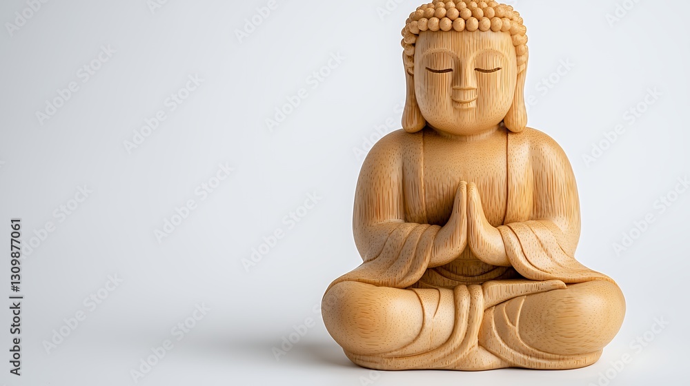Carved Wooden Buddha Statue in Meditative Pose with Detailed Texture and Soft Lighting Carved Wooden Buddha Statue in Meditative Pose with Detailed Texture and Soft Lighting