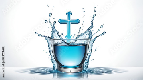 Holy Water on white background. Baptism, purification. Christian symbols and icons. photo