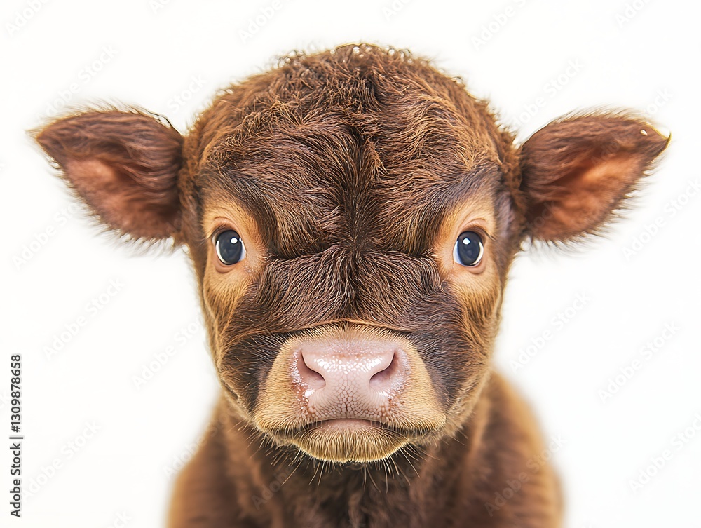 Fototapeta premium Baby brown calf portrait on white background