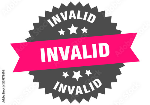 invalid. invalid round pink label isolated on transparent background