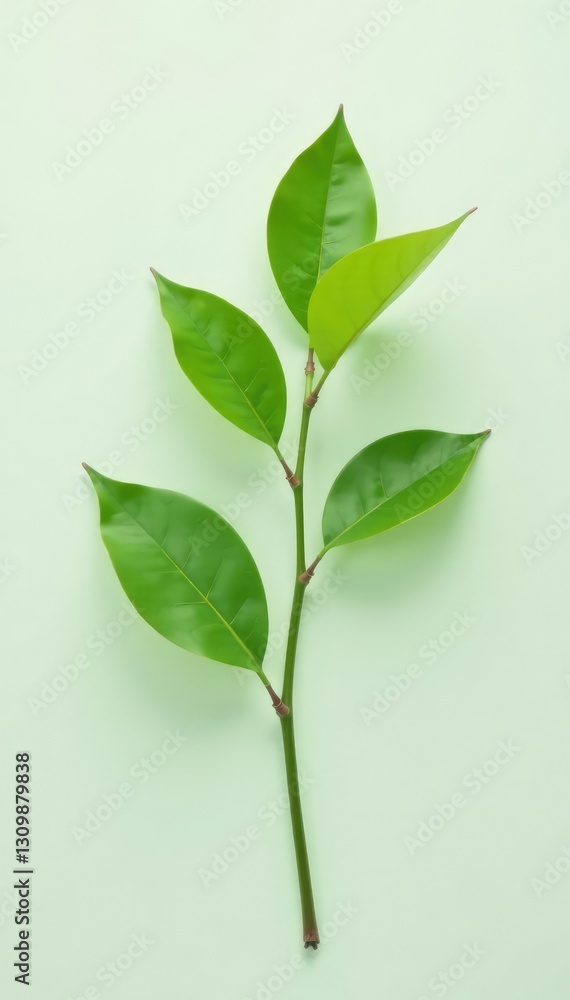 Single isolated branch on a minimalist background, isolation, greenery, simplicity Single isolated branch on a minimalist background, isolation, greenery, simplicity
