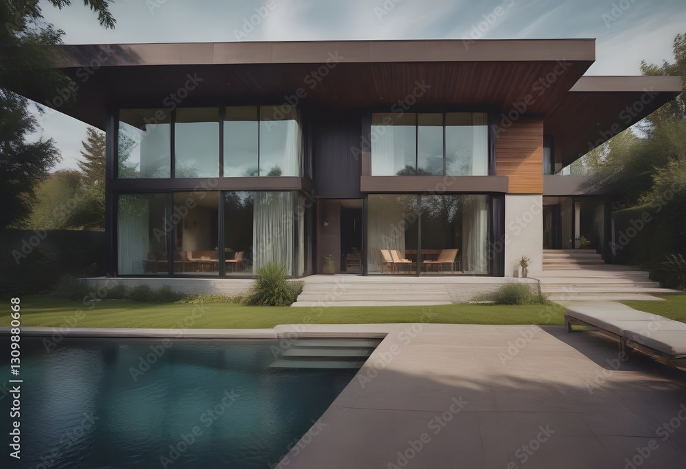 Fototapeta premium Modern luxury VIlla. Minimalistic background/backdrop. 