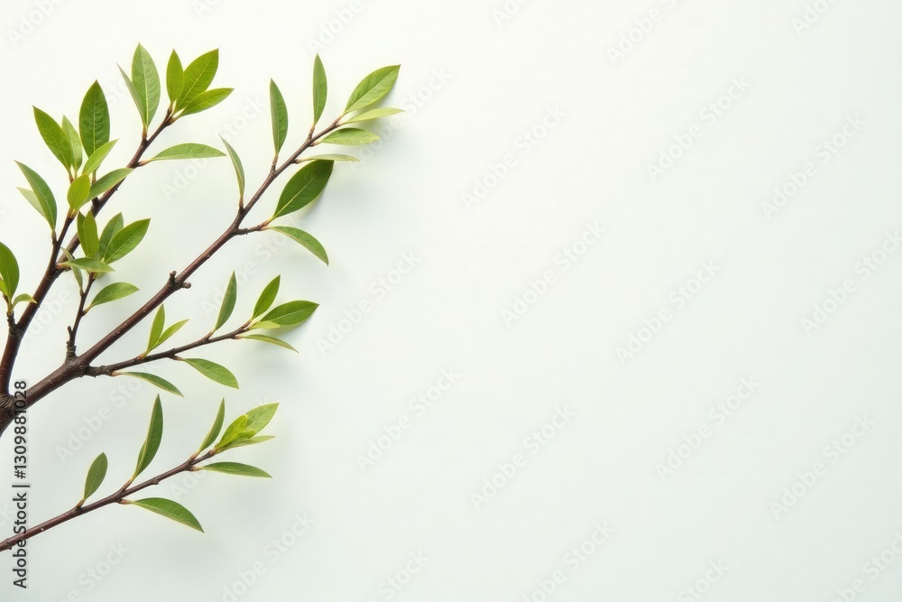 Fototapeta premium Delicate tree branches on a crisp white background, foliage, branches, natural