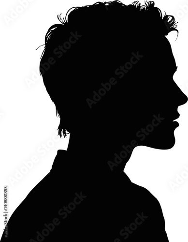 Silhouette profile of a young man against a white background
