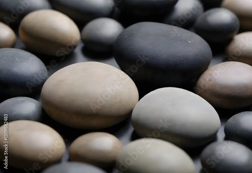 Minimalistic background/backdrop. Close up black and white pebbles
