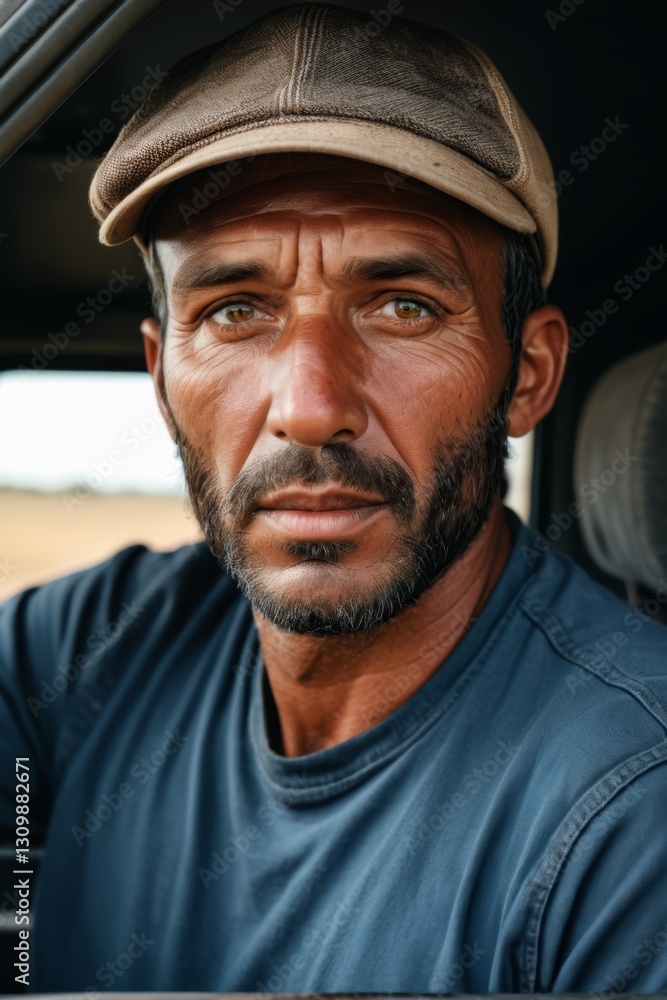 arafed man in a hat sitting in a car arafed man in a hat sitting in a car