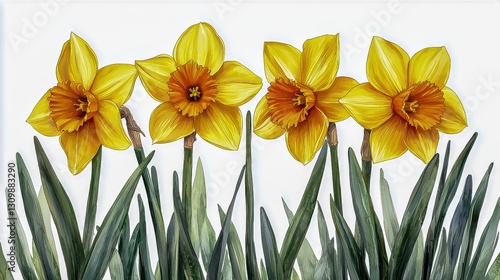 Daffodil Oil Painting Watercolor Clipart: Isolated Daffodil Flower Vector Logo Draw, Original Painting Illustration for Logotype Art