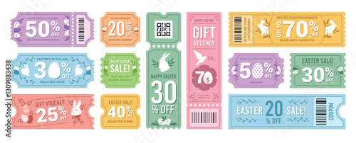 Easter Discount Coupons Vector Templates Set