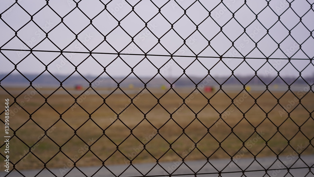 Fototapeta premium Drut kolczasty na ogrodzeniu lotniska