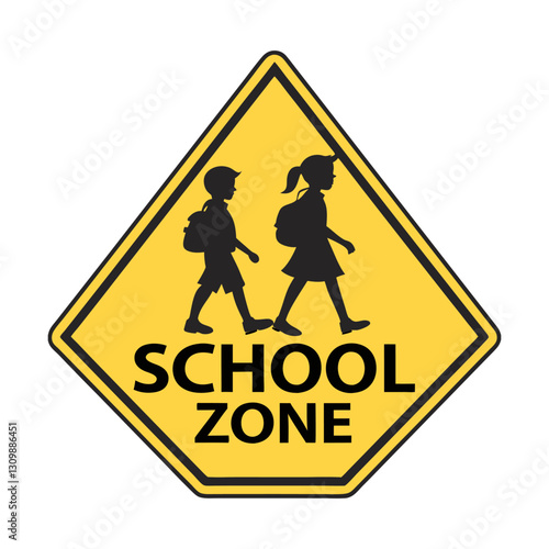 School Zone Sign Vector Clipart Illustration