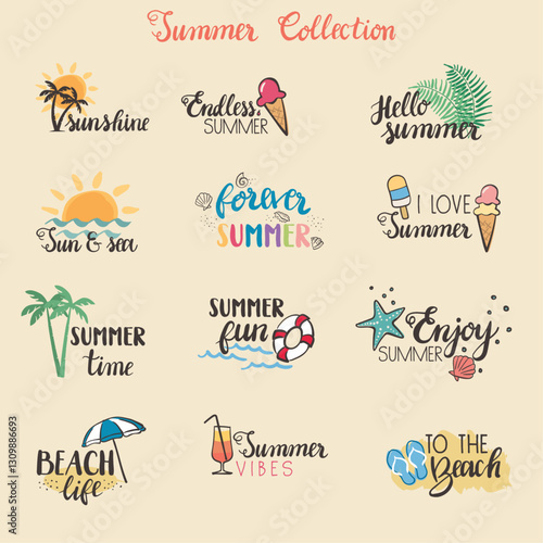 Colorful Summer Stickers Collection - vector