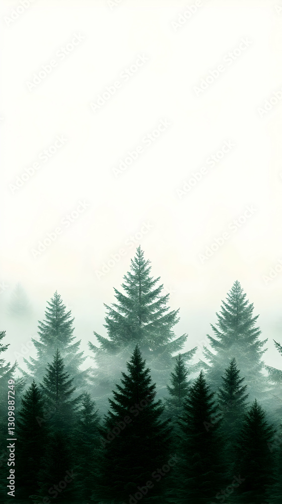Fototapeta premium Misty Forest Illustration: Dark Green Pine Trees