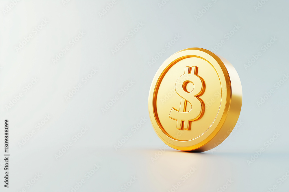 3D icon of a golden coin with a dollar sign on a white background, 3D icon of a golden coin with a dollar sign on a white background,