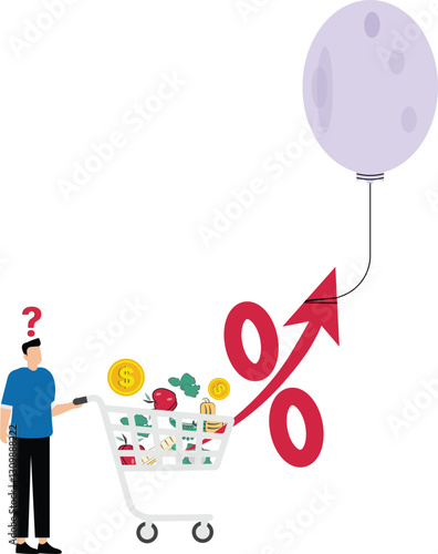 Goods Inflation, businessman analysis with Rising food price crisis, Prices of commodities and consumer goods rose due to rising inflation