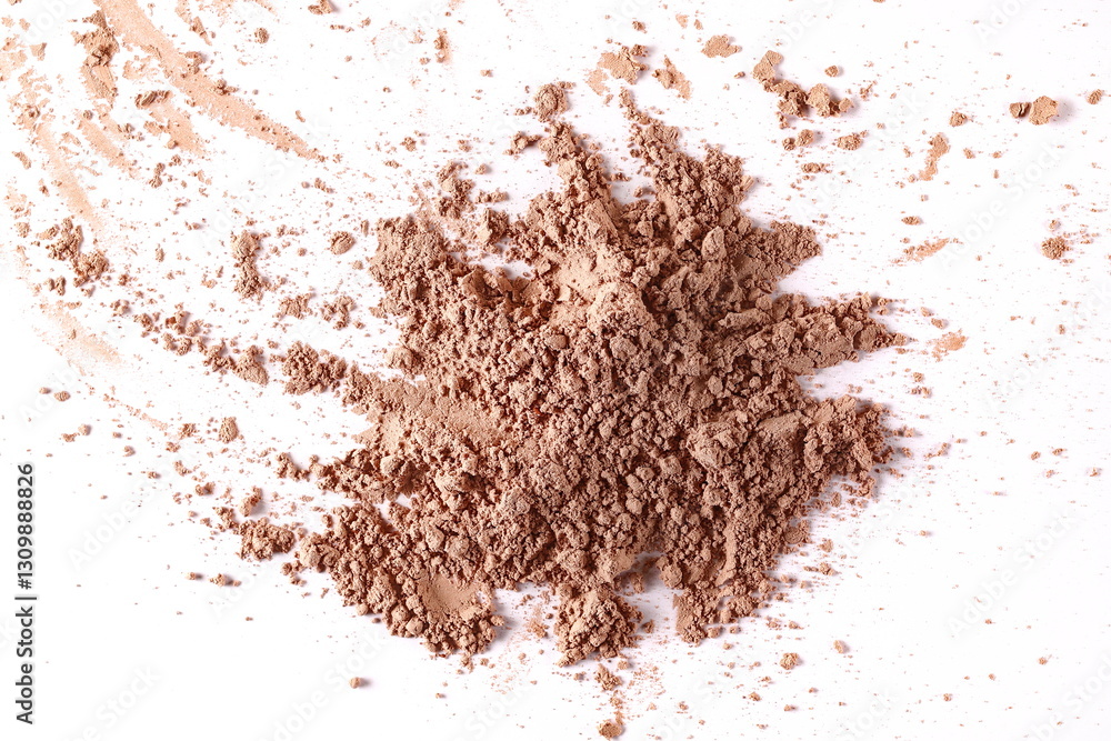 Pile chocolate pudding powder isolated on white, top view Pile chocolate pudding powder isolated on white, top view