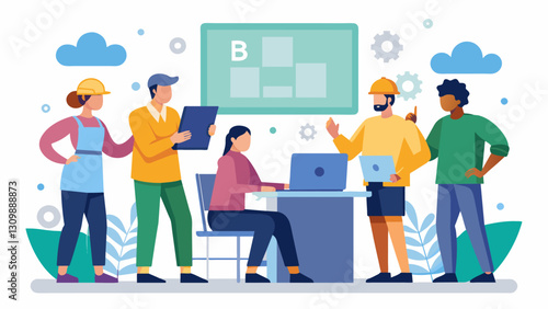 With BIM teams can easily share information and updates ensuring that everyone is on the same page and working towards the same goal.. Vector illustration