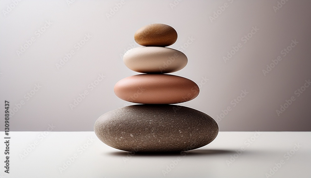 a balanced stack of five smooth pebbles of varying shades on a white background creating a sense of calmness and symmetry a balanced stack of five smooth pebbles of varying shades on a white background creating a sense of calmness and symmetry