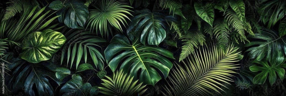 Natural Green Background Featuring Tropical Foliage Natural Green Background Featuring Tropical Foliage