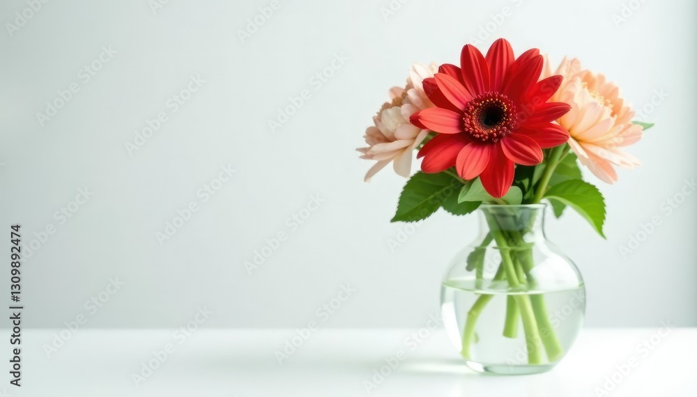 Fototapeta premium Freshly picked flower in a vase on white surface, pick, fresh, vase