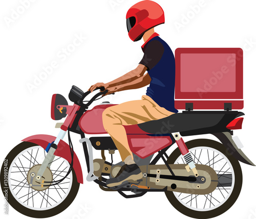 Bike rider | Delivery Guy | Vector art of a delivery man riding on a bike with helmet on photo