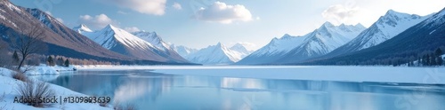 Wallpaper Mural Frozen lake with snow-capped mountains in the background, peaceful, landscape Torontodigital.ca