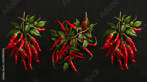 Chili peppers set. A bunch of chili peppers, red and hot peppers. Isolated on a transparent background. KI.