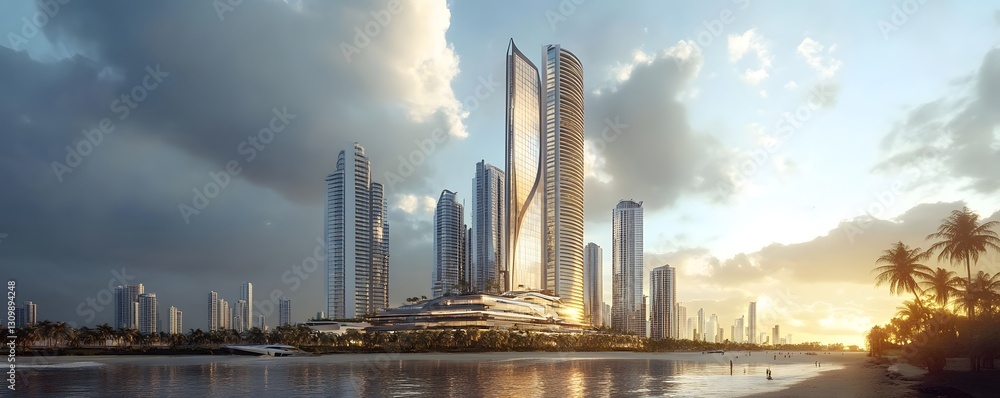 Fototapeta premium The modern skyscrapers and luxury hotels along the Avenida Balboa in Panama City