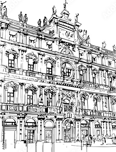 church, architecture, cathedral, building,  coloring page, drawing, city, europe, sketch, paris, gothic, travel, vector, illustration, old, florence, italy, art, tower, town, landmark, street, religio