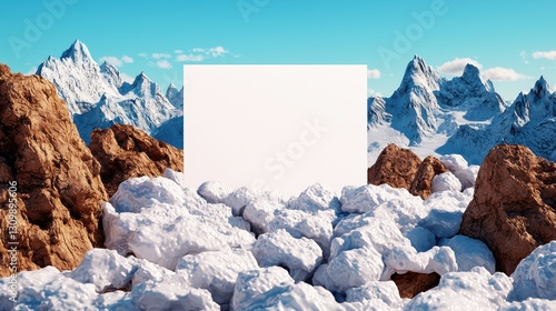 Blank White Sign in Snowy Mountain Landscape photo