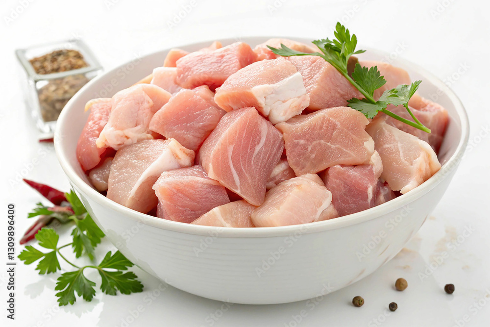 Freshly Cubed Chicken Breast Ready for Cooking Freshly Cubed Chicken Breast Ready for Cooking