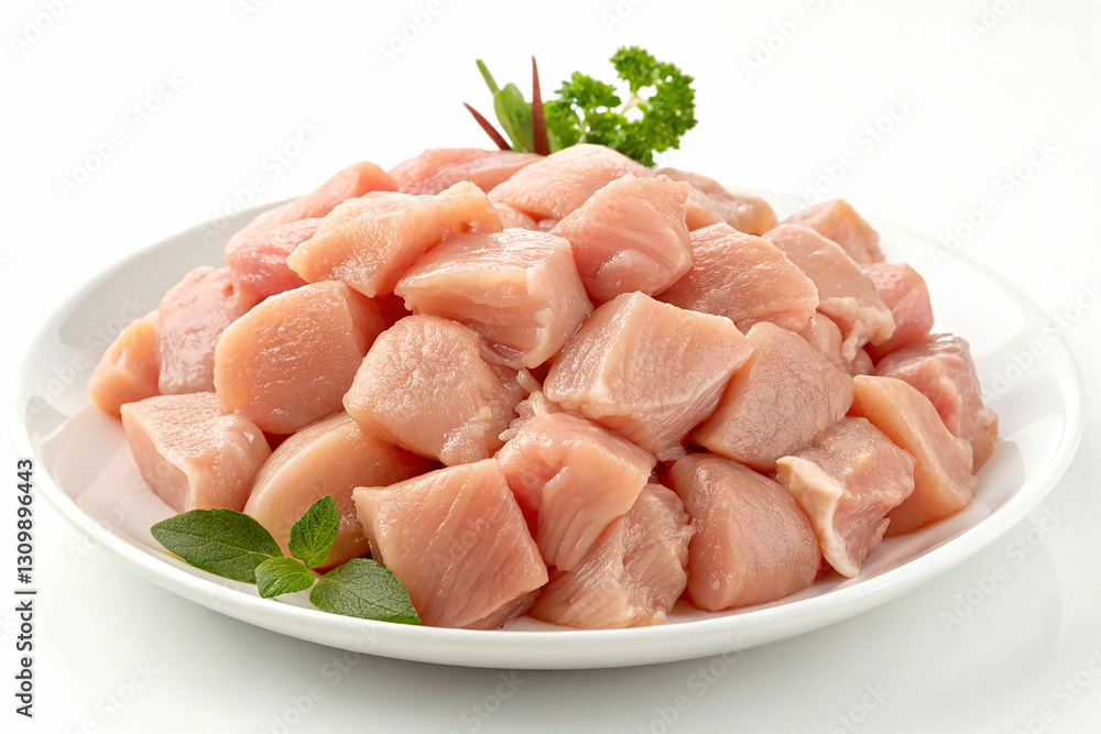 Freshly Cubed Chicken Breast Ready for Cooking Freshly Cubed Chicken Breast Ready for Cooking